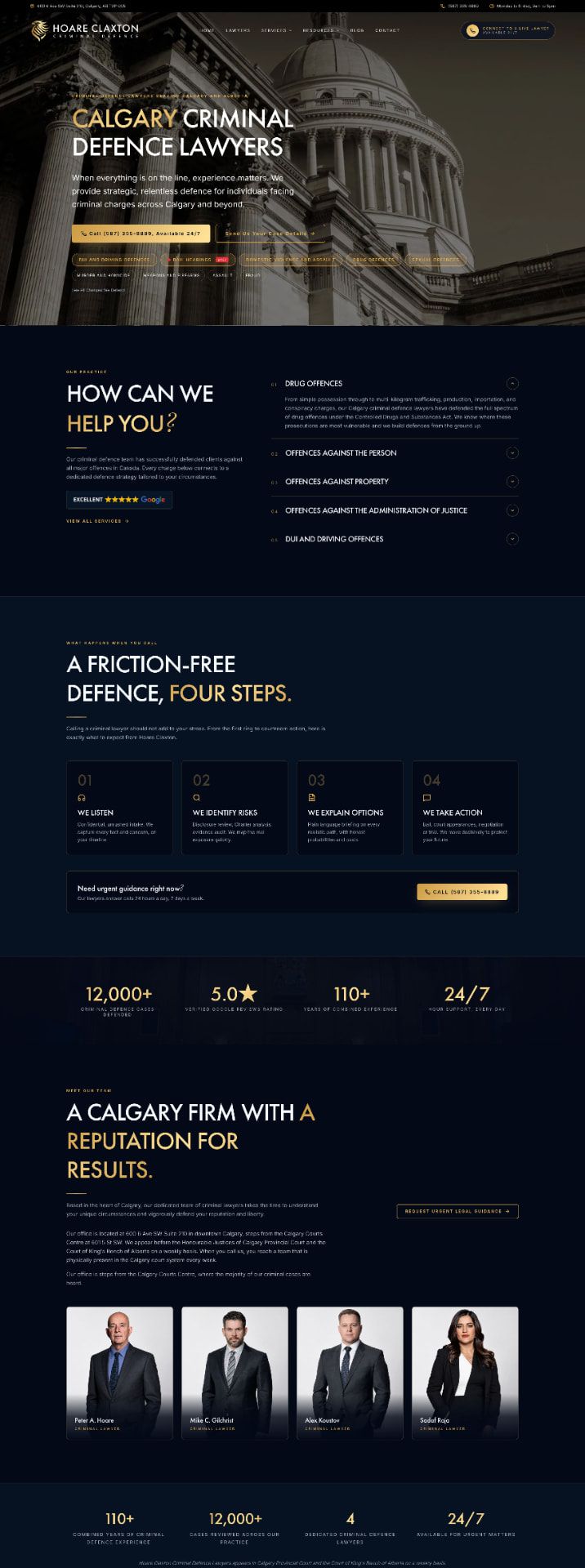 Full homepage design for Hoare Claxton, a Calgary criminal defence law firm.